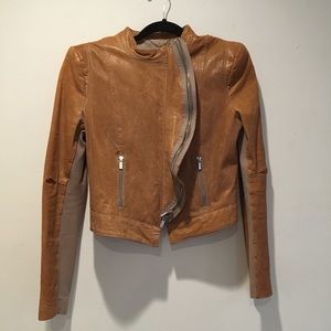 BCBGMAXAZRIA Cropped Leather Camel Jacket - M